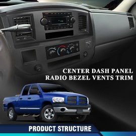 PIT66 Center Dashboard Climate Control Air Vent Bezel Panel Compatible with Dodge Ram 1500 2500 3500 Truck 2006-2008 Black