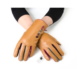 Vera Tucci TIFFANY G01 Leather Multi Colour Button & Fingers Glove (SM, MUSTARD)