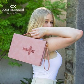 JUST BLESSED Elegant PU Leather Bible Cover Case for Women Men - Minimalist Bible Cover - Classic Bible Covers for Women - Bible Case/Bible Cases for Woman - Bible Carrying Case for Women Men