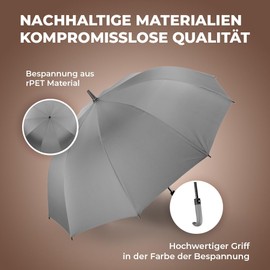 Langenberg Storm Proof LORD Umbrella - [Extra Span Width] Large Umbrella with Sustainable Canopy - Umbrella Including Automatic Opening, Windproof Technology and Elegant Handle, gray