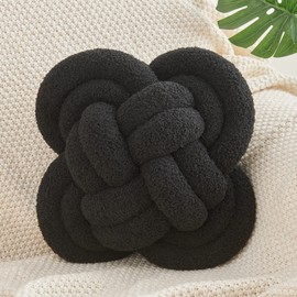 Xiashrk Knot Pillow Ball, 12" Soft Decorative Throw Pillows for Couch Bed, Black Knotted Plush Throw Pillow Handmade Square Cushion Home Couch Decor Pillows for Living Room