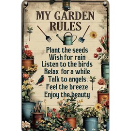 Seeyoo My Garden Rules Metal Tin Sign Gardening Decorations Gifts for Home Greenhouse Living Room Bedroom Yard Backyard Outdoor Decor 8X12 Inch