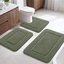 LOCHAS Bathroom Rug Set, Bath Rugs Sets 3 Piece Non Slip, Sage Green
