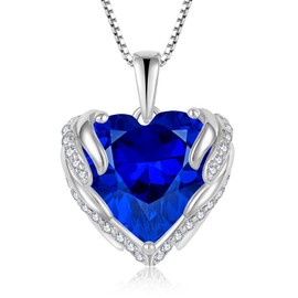 RGEMCY Angel Wings Necklace for Women 925 Sterling Silver Cubic Zirconia Love Heart Sapphire September Birthstone Pendant Valentines Day Christmas Mother's Day Birthday Anniversary Jewelry for Women