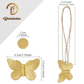 Dalababa Magnetic Curtain Tiebacks, 1 Pair Resin Drapery Holdbacks, Retro Curtain Tie Backs Rope Holder Straps Buckles for Cafe Balcony Home Decor (Gold Butterfly)