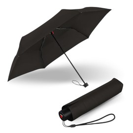 Knirps Umbrella C.050 Small Manual with Umbrella Bag, Small Umbrella for Travel, Hand Opener, Pocket Umbrella, Windproof & Lightweight, Mini Umbrella, Black, Elegant