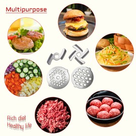 VNIMTI Meat Grinder Blades and Plate, Food-Grade Stainless Steel Meat Grinder Attachments for Stand Mixer, 2 Sharp Blades and 2 Cutting Plates (Stainless - Silver)