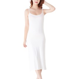 FEOYA Women's Cami Long Dress Full Slip Under Dress Soft Cotton Seamless Sleepwear Basic Spaghetti Strap Sleep Dress