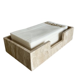 SAIDKOCC Natural Travertine Napkin Holder 9.8"x5.7"x2.4", Rectangle Guest Towel Dispenser for Bathroom Kitchen (Beige Travertine)