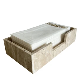 SAIDKOCC Natural Travertine Napkin Holder 9.8"x5.7"x2.4", Rectangle Guest Towel Dispenser for Bathroom Kitchen (Beige Travertine)