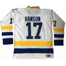 Hanson Brothers Hockey Jersey 16 Charlestown Chiefs 17 Jeff Slap Shot 18 Movie Hockey Jersey Blue White S-3XL (17 White, Large)