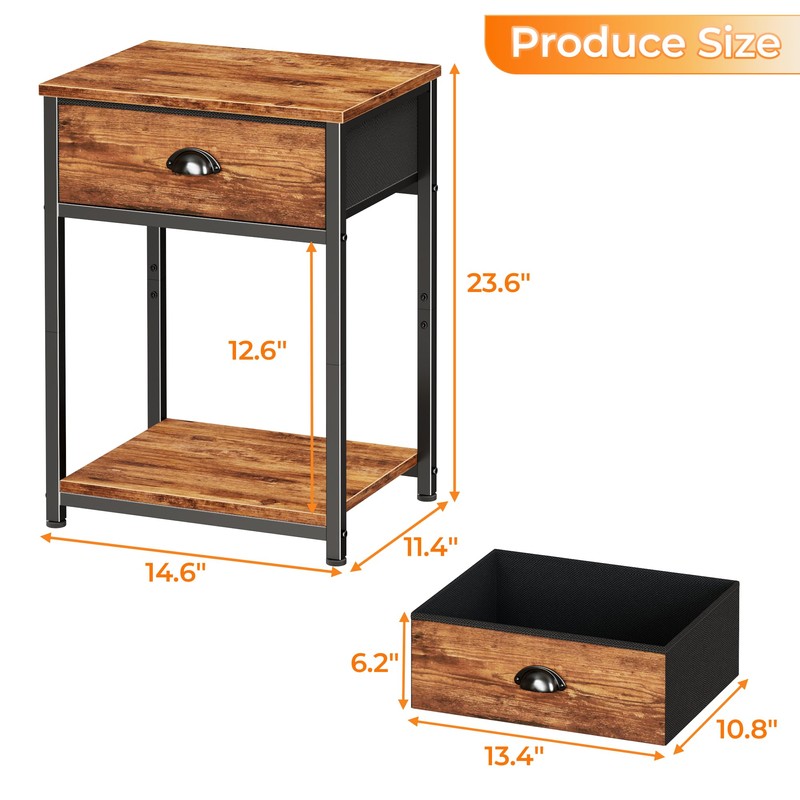Furologee Nightstands Set of 2, Night Stand with Fabric Drawer