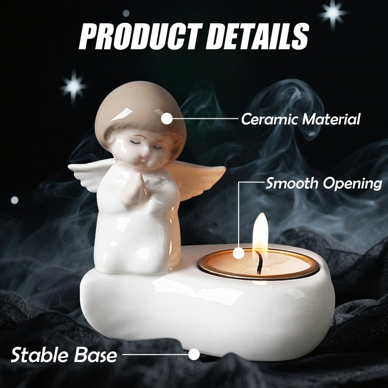 Tealight Candle Holder, Ceramic Angel Candle Holder for Table Display,