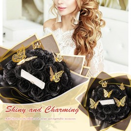 Black Glitter Roses Bouquet, 30 Pcs DIY Fake Flowers Bouquet, Everlasting Shiny Artificial Rose Bouquet for Valentine's Day, Anniversary, Engagement, Wedding