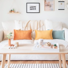 MONDAY MOOSE Decorative Throw Pillow Covers Cushion Cases, Set of 4 Soft Velvet Modern Double-Sided Designs, Mix and Match for Home Decor, Pillow Inserts Not Included (12x20 inch, Orange/Teal)