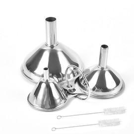 Stainless Steel Funnel, 3 Pcs 3 Different Size Funnels with 2 Cleaning Brush for Filling Bottles Flask in Kitchen (1)