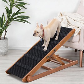 Dog Ramp for Bed - Foldable Small to Large Dog Ramp for Couch - 6 Adjustable Height from 12" to 24" - Stairs with High Traction Mat - Wooden Ramp for Dogs to Get on Bed Couch Car Up to 200LBS（Walnut）