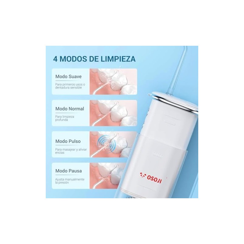 OSOJI F100 Irrigador Bucal Inalámbrico Presión Ajustable, 4 Boquillas IPX7