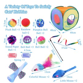 24 Pcs Cat Toys for Indoor Kitten, Interactive Feather Wand Ball Spring Mice Toy Cottage for Kitten Cats