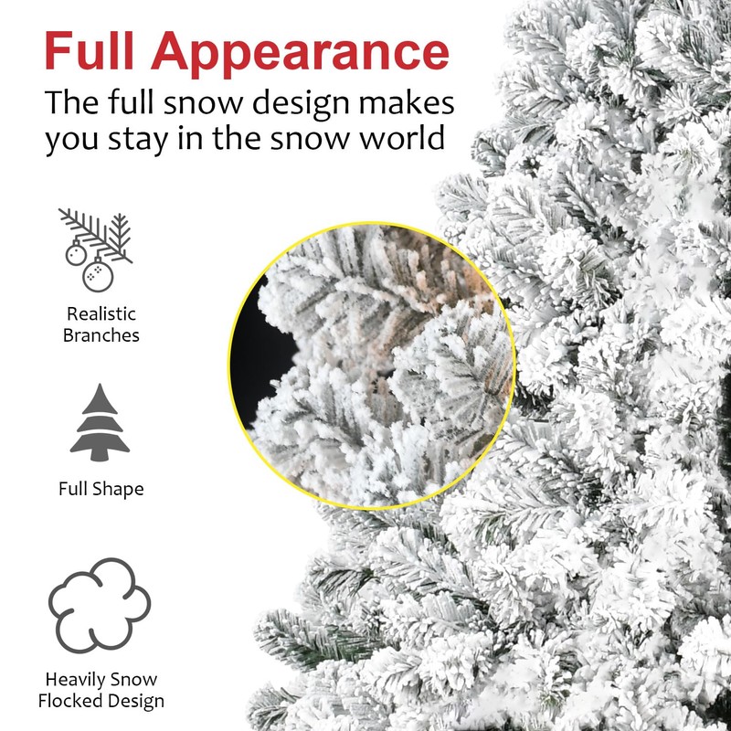 7FT Flocked Christmas Tree – Artificial Snowy Holiday Tree with