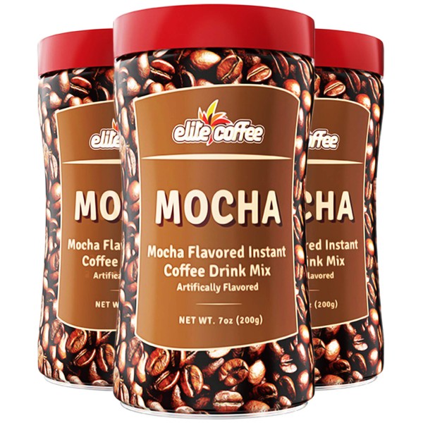 Elite Instant Coffee Mocha Flavored Drink Mix 7oz (3 Pack)