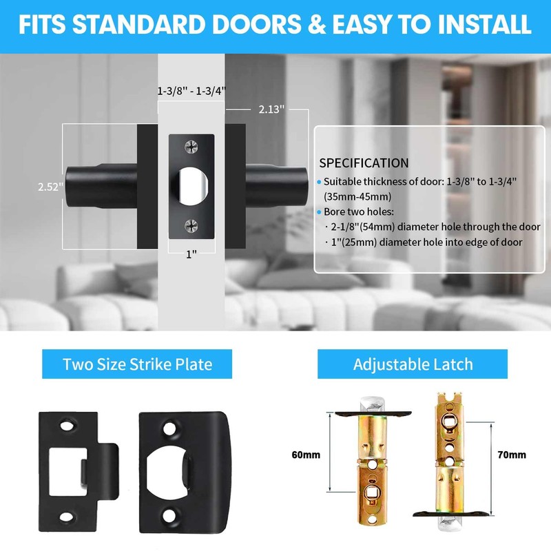 RAZCC Passage Door Handles, 5 Pack Square Black Interior Door