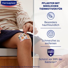 Hansaplast Sensitive Kids Wundverband (6 x 7 cm), besonders hautfreundliche Wundpflaster für mittlere bis größere oberflächliche Wunden, schmerzlos zu entfernendes Kinderpflaster