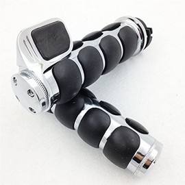 HTT Chrome Rubber Hand Grips 1" Pair For HD FXDWG Dyna Wide Glide/Suzuki Volusia 800 M50 Boulevard