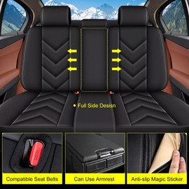 RAWAKORW Car Seat Covers Fit for Hyundai Elantra 2017-2024 2025: Full Set Seat Covers Leather Waterproof Cushion Protector Airbag Compatible (2 Row 5 Seat,Black)