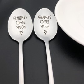 Grandma and Grandpa Gifts Grandma’s Coffee Grandpa’s Coffee Spoon Set for Grandparents Anniversary Christmas Birthday Gifts for Nana Papa Fathers Day Mothers Day Gift