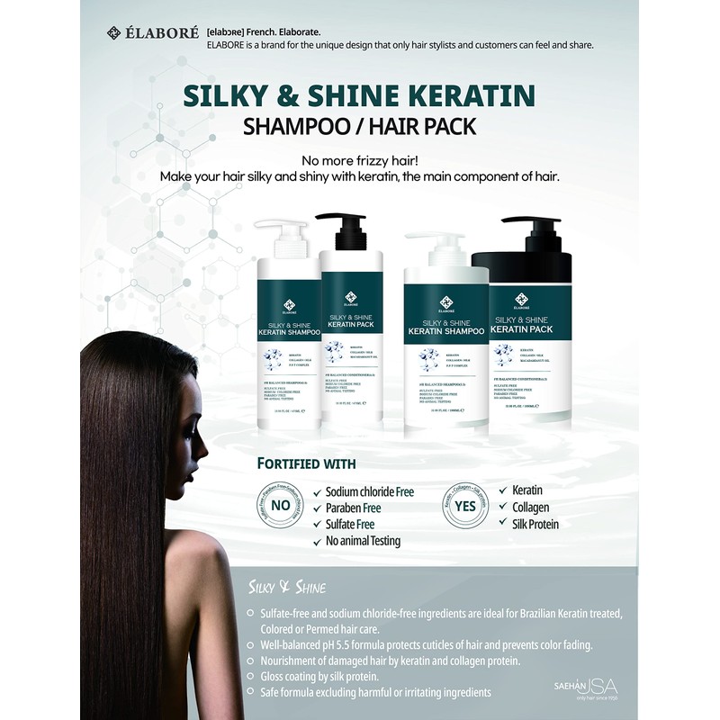 Elabore Silky & Shine KERATIN Shampoo & Pack SET 33.80fl.oz/