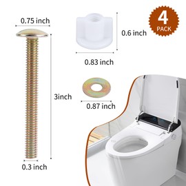 4 Pack Toilet Seat Hinge Bolt, Quick Fix Toilet Screws Replacement with Nuts Washers, No More Wiggle Steel Toilet Screws Fastener for Top Toilet Seat Kohler TOTO, Syocsek