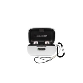 Case Cover for Momentum True Wireless 4,Protective Soft Silicone Skin Case Cover Shock-Absorbing Protective Case with Keychain,Lanyard and Cleaning Pen-White