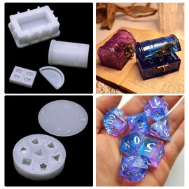 Silicone Dice Box and Mold for DND, 7 Shapes with Storage Box, Epoxy Mold for Casting and Storing Dice, DIY D&D Game Lovers Gifts