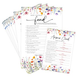 Baby Shower Floral Feud Game Set - 30 Pcs Double-sided With 1 Answer Card - Gender Neutral Party Activities Favor & Supplies - Baby Shower Game For Boy Girl - A09