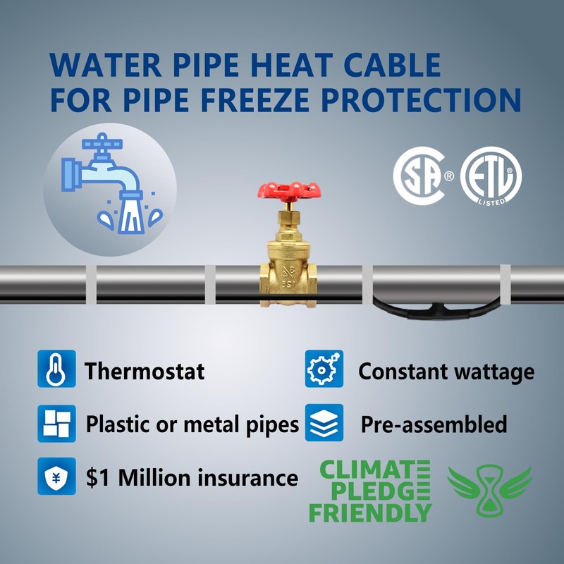 TOPDURE JHSD 12-feet Pipe Heating Cable Built-in Thermostat