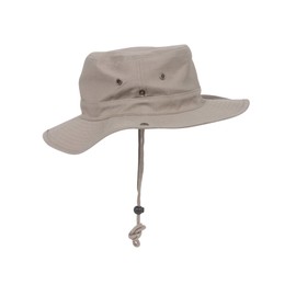 Brushed Twill Aussie HAT with Side Snaps and Chin Cord, Khaki Large