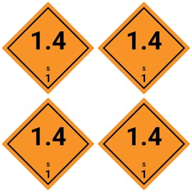 Stickers: 75 x 75 mm, 4 pieces, hazardous goods class, class 1.4, compatibility group S, explosive substances, ADR/GHS/DGR/UN safety pictogram