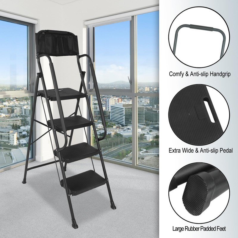 4 Step Ladder with Handrails & Attachable Tool Bag, 330