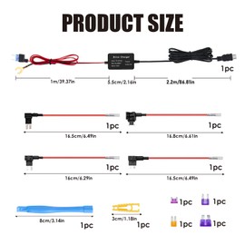 Upgraded Dash Cam Hardwire Kit, Micro USB Port Rear Hard Wire Kit Universal Dash Camera Charger Cord 12V-24V to 5V with Low Voltage Protection 10.8ft for Dashcam GPS Power Supply Radar Detectors