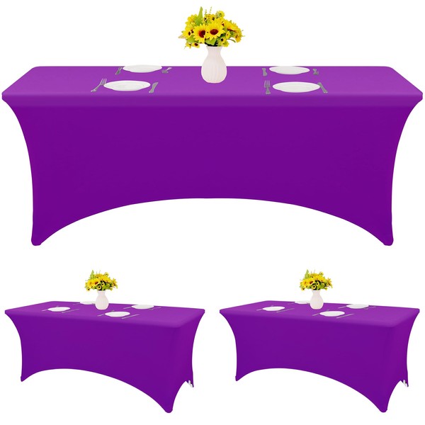 HAISIWLKJ 3 Pack Table Cloth 8ft Purple Tablecloths for Rectangle