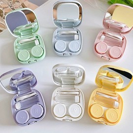 6 Color Pastel Color Simple Portable Lens Case All-in-One Set Lens Case Lens Clamp Suction Stick Renew Soft Hard One Day Simple Portable Lens Case Set (blue) 6ea