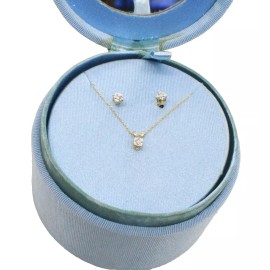 Unbranded  Diamond Necklace and Earring Set - 10k Gold with 3 Diamonds - Total 0.10 CTW