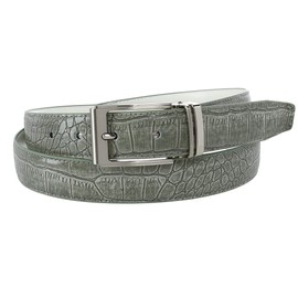 CTM® Leather Croc Print Dress Belt with Clamp On Buckle, 36, Light Grey