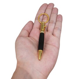 Origin-Joy Mini EDC Bolt Action Bullet Pen, Small Travel Pocket Keychain Pen, Short Compact Tactile Turn Wood Ballpoint Pen With 5 Replacement Refills (Gold Tone, Ebony Grain Style)