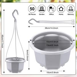 Roshtia 50 Pcs 5.9 inch Plastic Hanging Plant Pots with Hooks Flower Pots Baskets Outdoor Hanging Nursery Planter Holder for Home Garden Balcony Porch(Gray White, 5.9 inch)