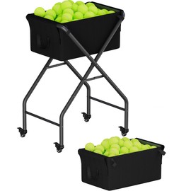 Ardier Tennis Ball Hopper Cart Holds 175 Tennis Balls or 140 Pickleballs, Portable Pickleball Collector Caddy with Wheels, Foldable Baseball Basket Holder for Court Training & Coaching