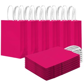 qiqee 24PCS Small Gift Bag with Handles Bulk 8.3"x6"x3" Gift Bags Rose Pink Bags Multiple Uses (Small Size)