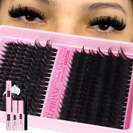 Lash Clusters Kit 200D+300D Mega Volume Cluster Eyelash Extensions 12-24mm Wispy Eyelash Clusters Fluffy Cluster Lashes DIY Lash Extension Kit with Bond and Seal at-Home Application by ALPHONSE