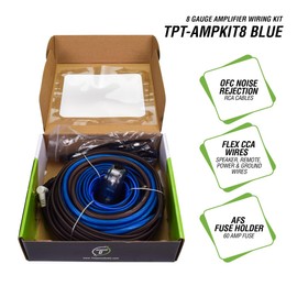 Timpano Amplifier Wiring Kit - 8 Gauge Amp Kit 1000 Watts Car Amplifier Installation CCA Cables Kit – 60 Amp Fuse Single Amp TPT-AMPKIT8 Blue